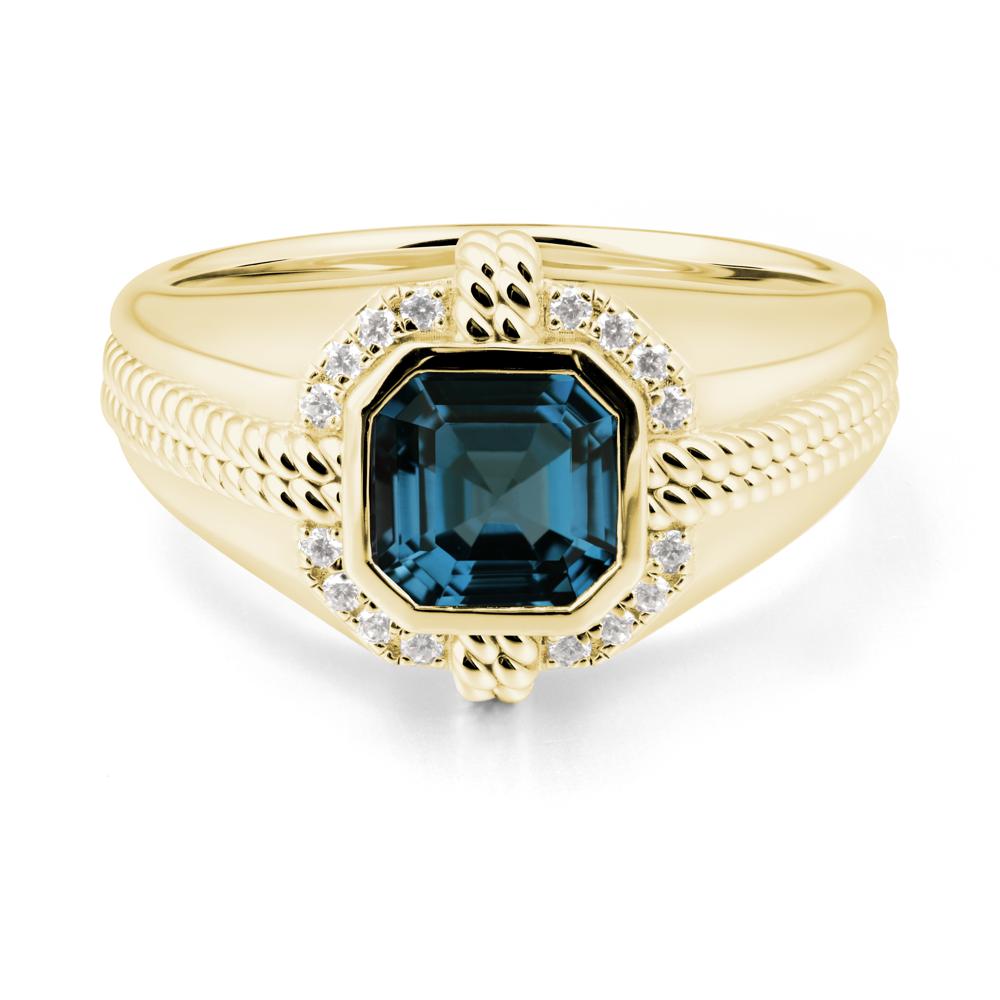 Men London Blue Topaz Ring with Wide Band - LUO Jewelry #metal_18k yellow gold