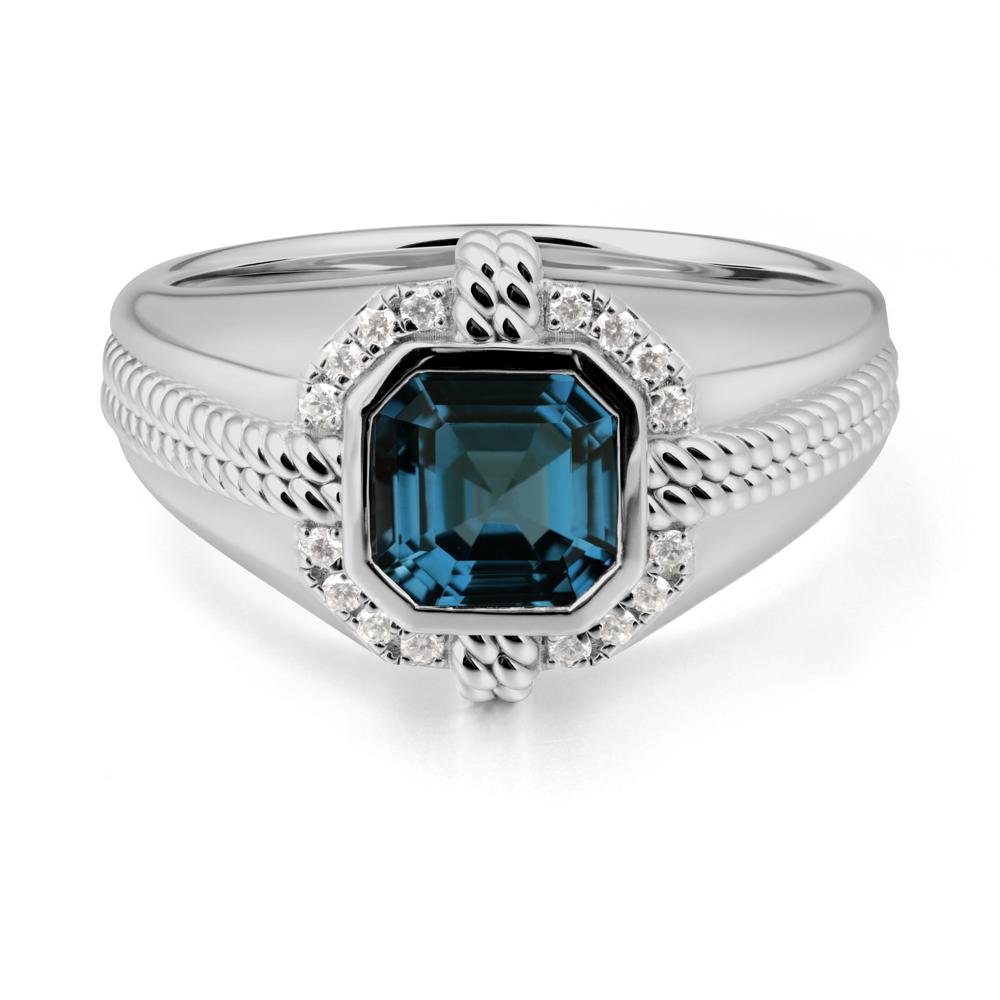 Men London Blue Topaz Ring with Wide Band - LUO Jewelry #metal_platinum