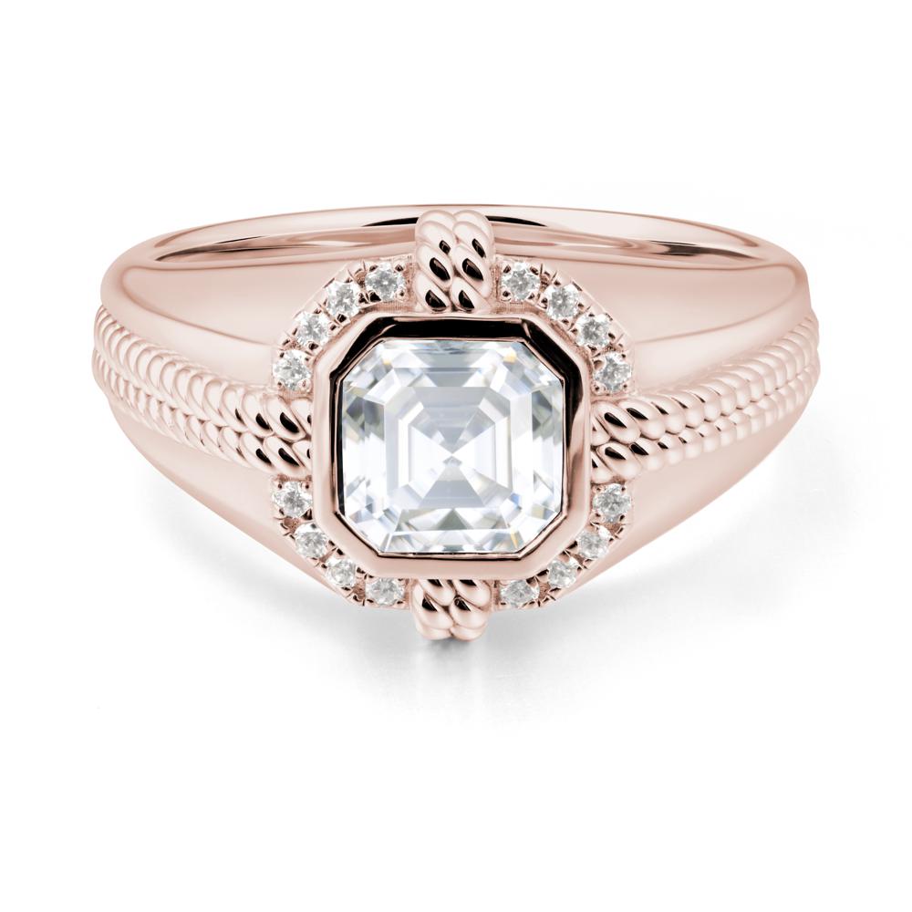 Men Moissanite Promise Ring with Twist Rope Design - LUO Jewelry #metal_14k rose gold