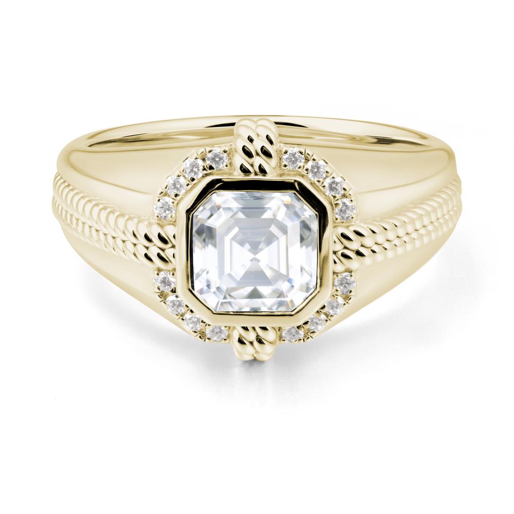 Men Moissanite Promise Ring with Twist Rope Design - LUO Jewelry #metal_14k yellow gold