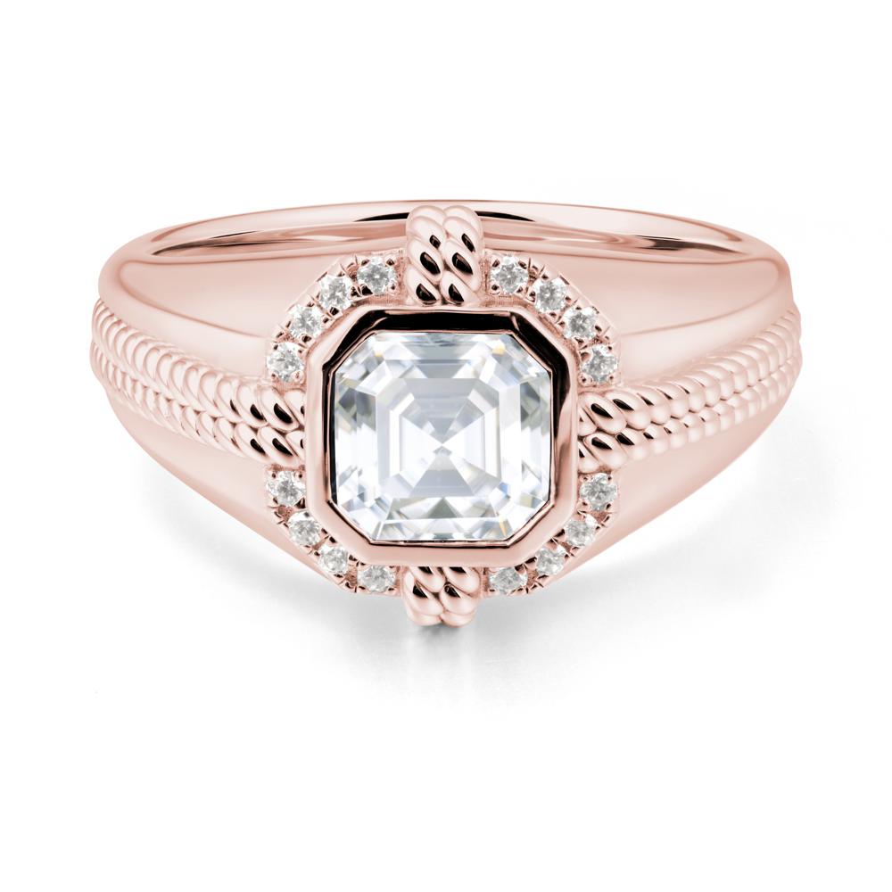 Men Moissanite Promise Ring with Twist Rope Design - LUO Jewelry #metal_18k rose gold