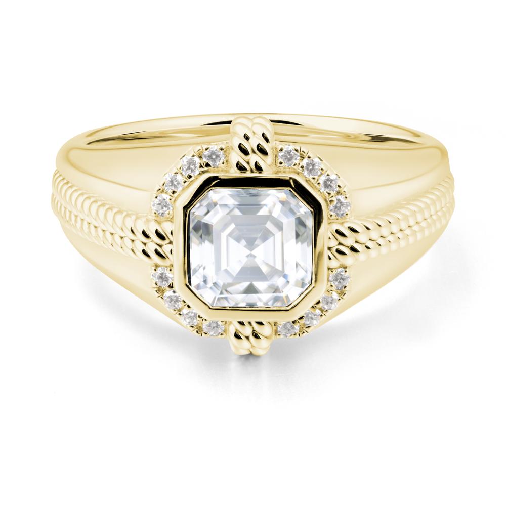 Men Moissanite Promise Ring with Twist Rope Design - LUO Jewelry #metal_18k yellow gold