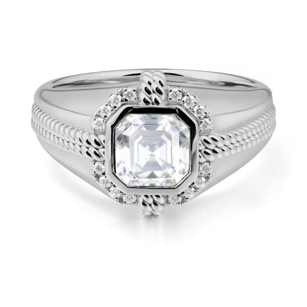 Men Moissanite Promise Ring with Twist Rope Design - LUO Jewelry #metal_platinum