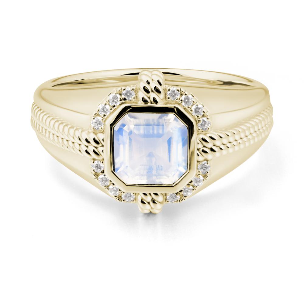 Men鈥橲 Wide Band Moonstone Halo Ring - LUO Jewelry #metal_14k yellow gold
