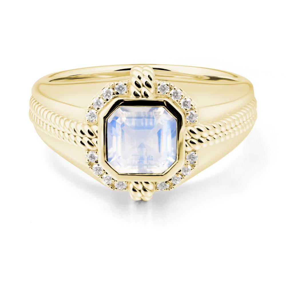 Men鈥橲 Wide Band Moonstone Halo Ring - LUO Jewelry #metal_18k yellow gold