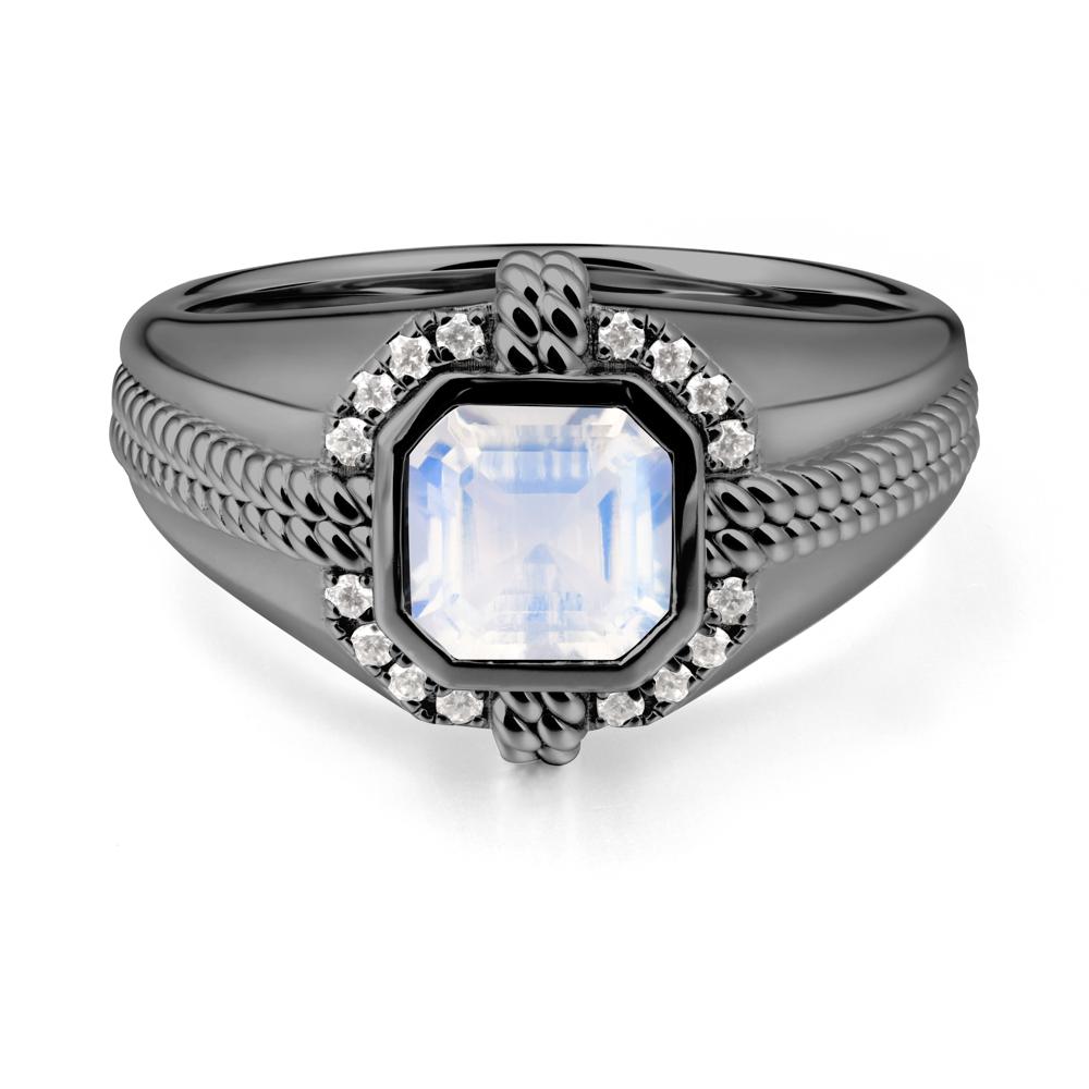 Men鈥橲 Wide Band Moonstone Halo Ring - LUO Jewelry #metal_black finish sterling silver