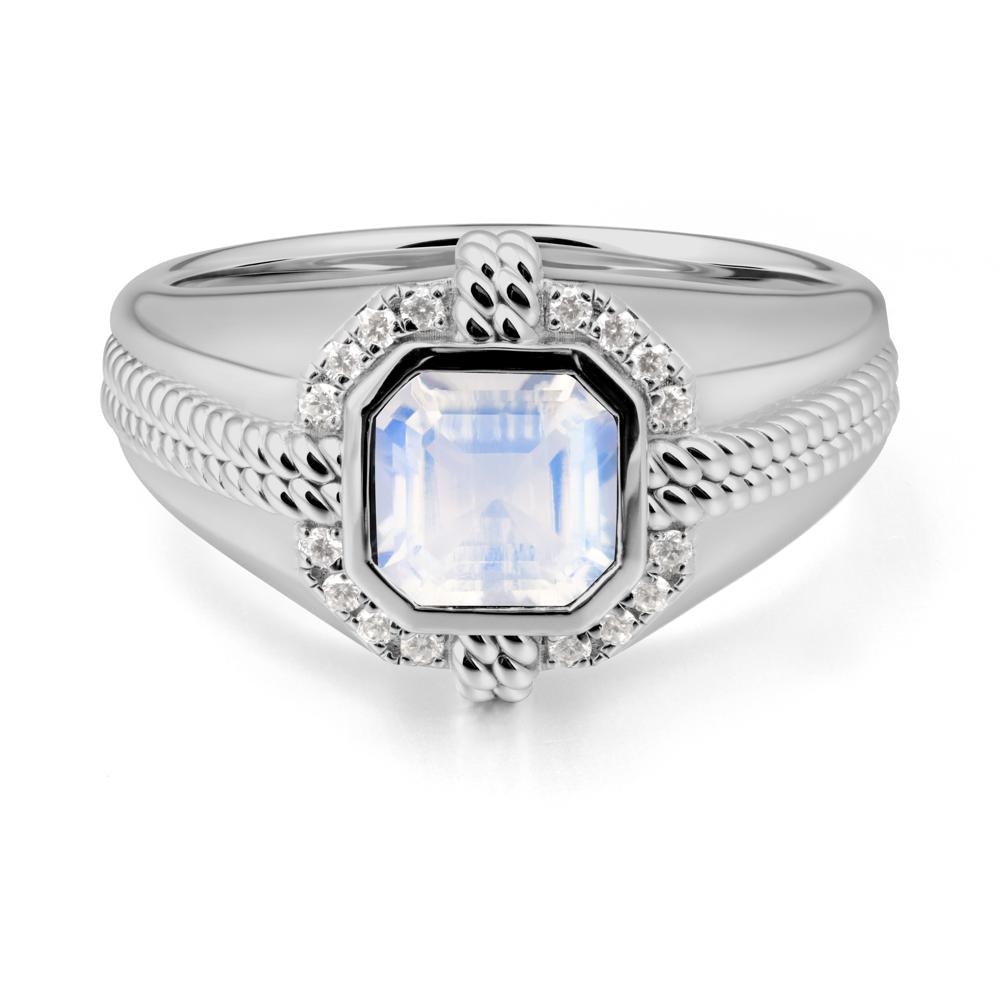 Men鈥橲 Wide Band Moonstone Halo Ring - LUO Jewelry #metal_platinum