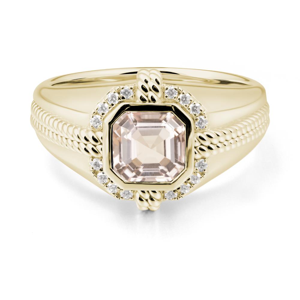 Asscher Morganite Halo Ring for Men - LUO Jewelry #metal_14k yellow gold