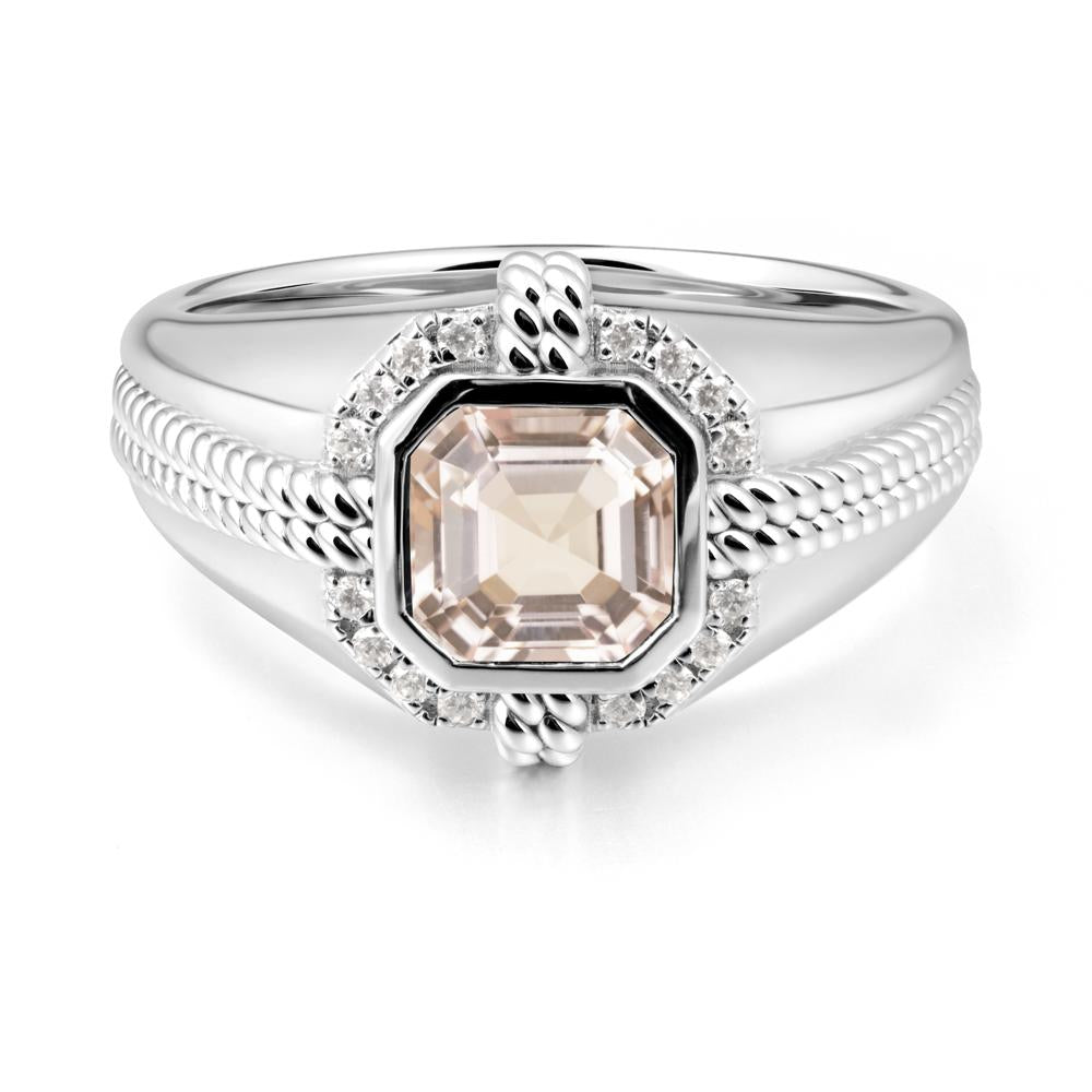 Asscher Morganite Halo Ring for Men - LUO Jewelry #metal_18k white gold