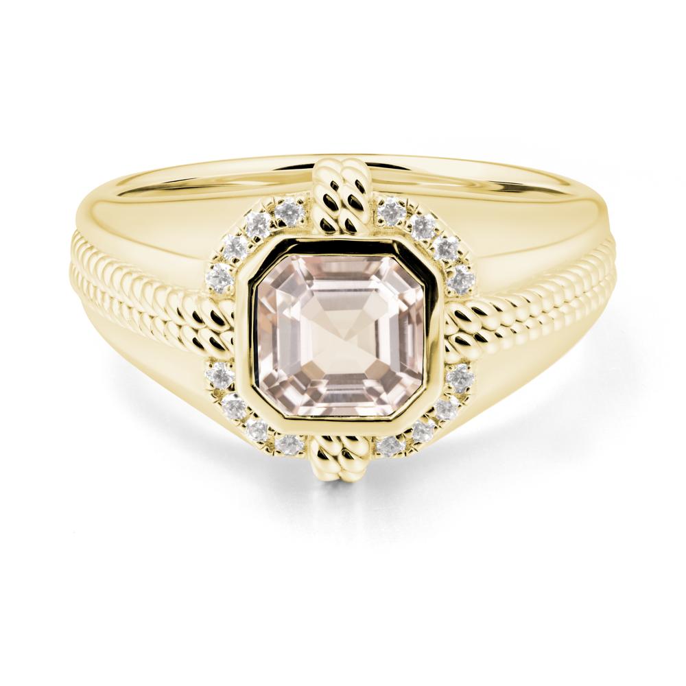 Asscher Morganite Halo Ring for Men - LUO Jewelry #metal_18k yellow gold