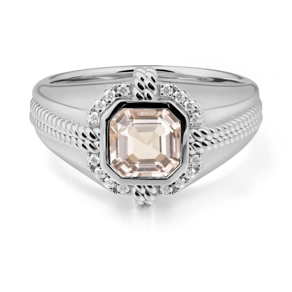 Asscher Morganite Halo Ring for Men - LUO Jewelry #metal_platinum