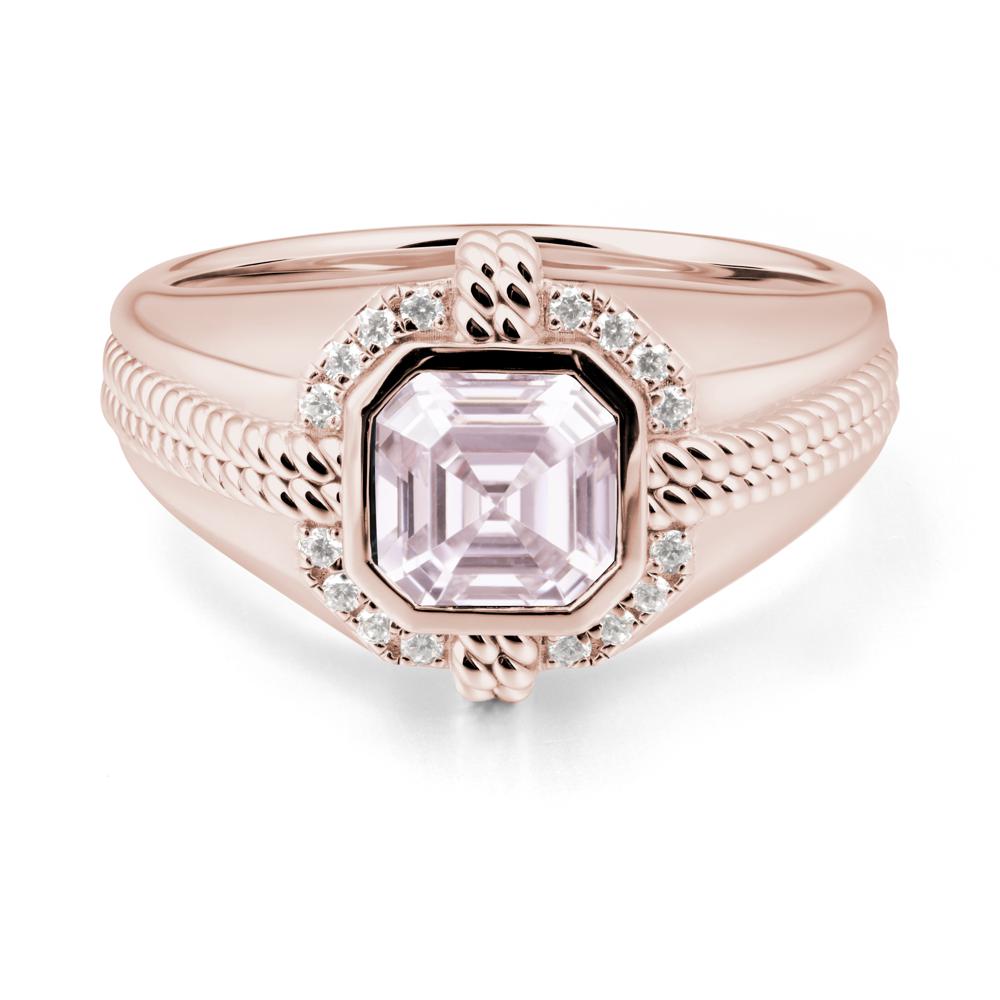 Men Pink Cubic Zirconia Ring with Wide Band - LUO Jewelry #metal_14k rose gold