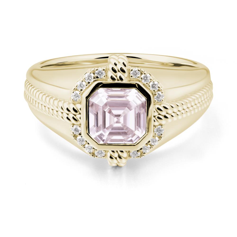 Men Pink Cubic Zirconia Ring with Wide Band - LUO Jewelry #metal_14k yellow gold