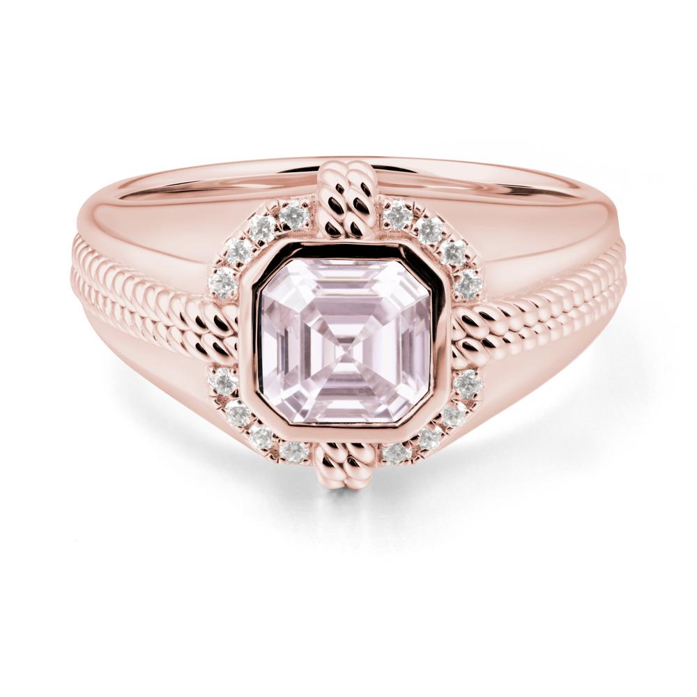 Men Pink Cubic Zirconia Ring with Wide Band - LUO Jewelry #metal_18k rose gold