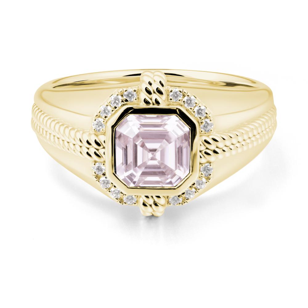 Men Pink Cubic Zirconia Ring with Wide Band - LUO Jewelry #metal_18k yellow gold