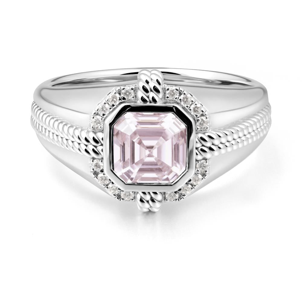 Men Pink Cubic Zirconia Ring with Wide Band - LUO Jewelry #metal_sterling silver