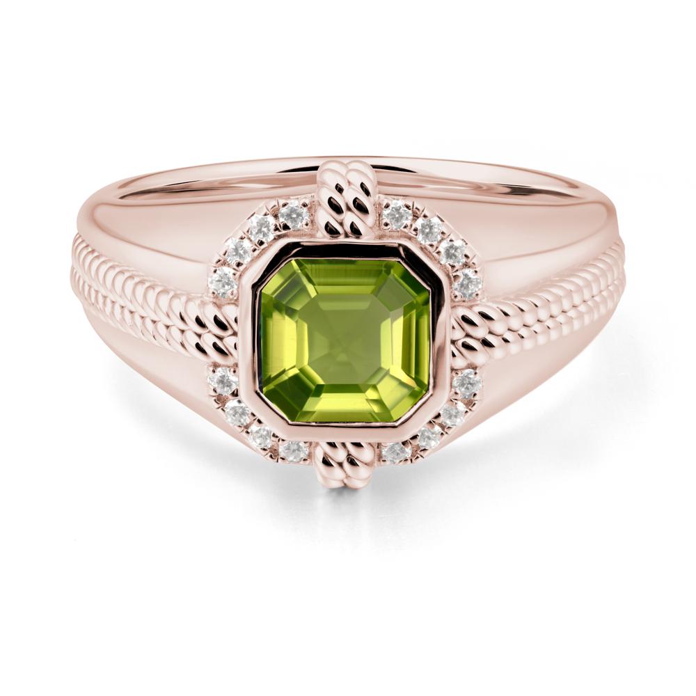 Men Peridot Promise Ring with Twist Rope Design - LUO Jewelry #metal_14k rose gold