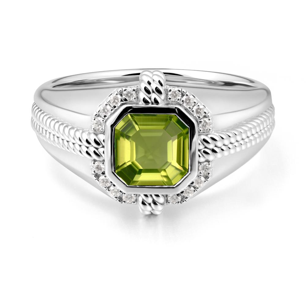 Men Peridot Promise Ring with Twist Rope Design - LUO Jewelry #metal_14k white gold