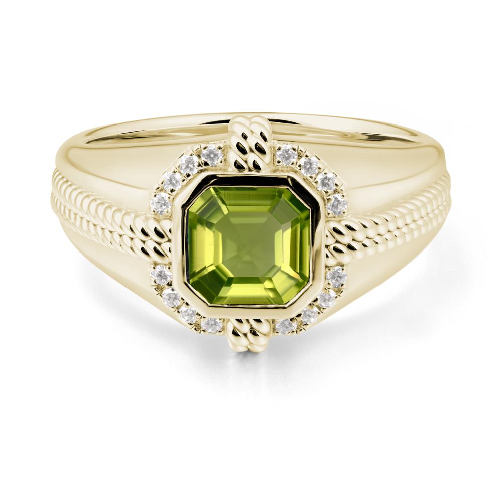 Men Peridot Promise Ring with Twist Rope Design - LUO Jewelry #metal_14k yellow gold