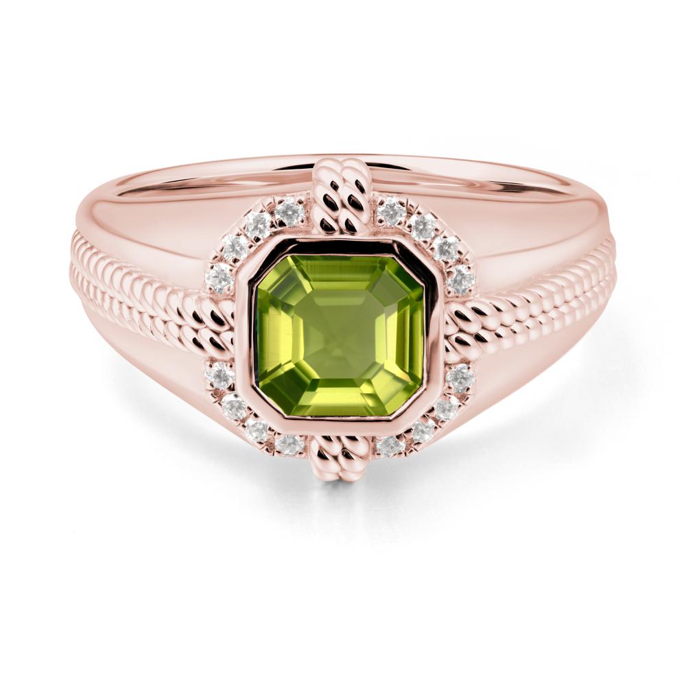 Men Peridot Promise Ring with Twist Rope Design - LUO Jewelry #metal_18k rose gold