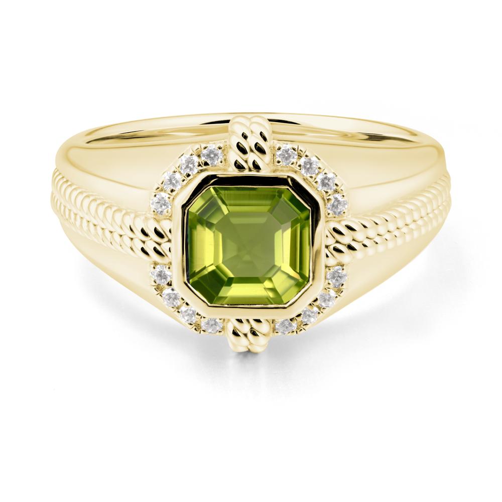 Men Peridot Promise Ring with Twist Rope Design - LUO Jewelry #metal_18k yellow gold