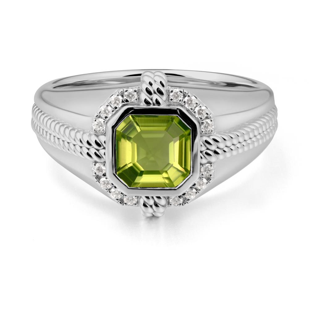 Men Peridot Promise Ring with Twist Rope Design - LUO Jewelry #metal_platinum