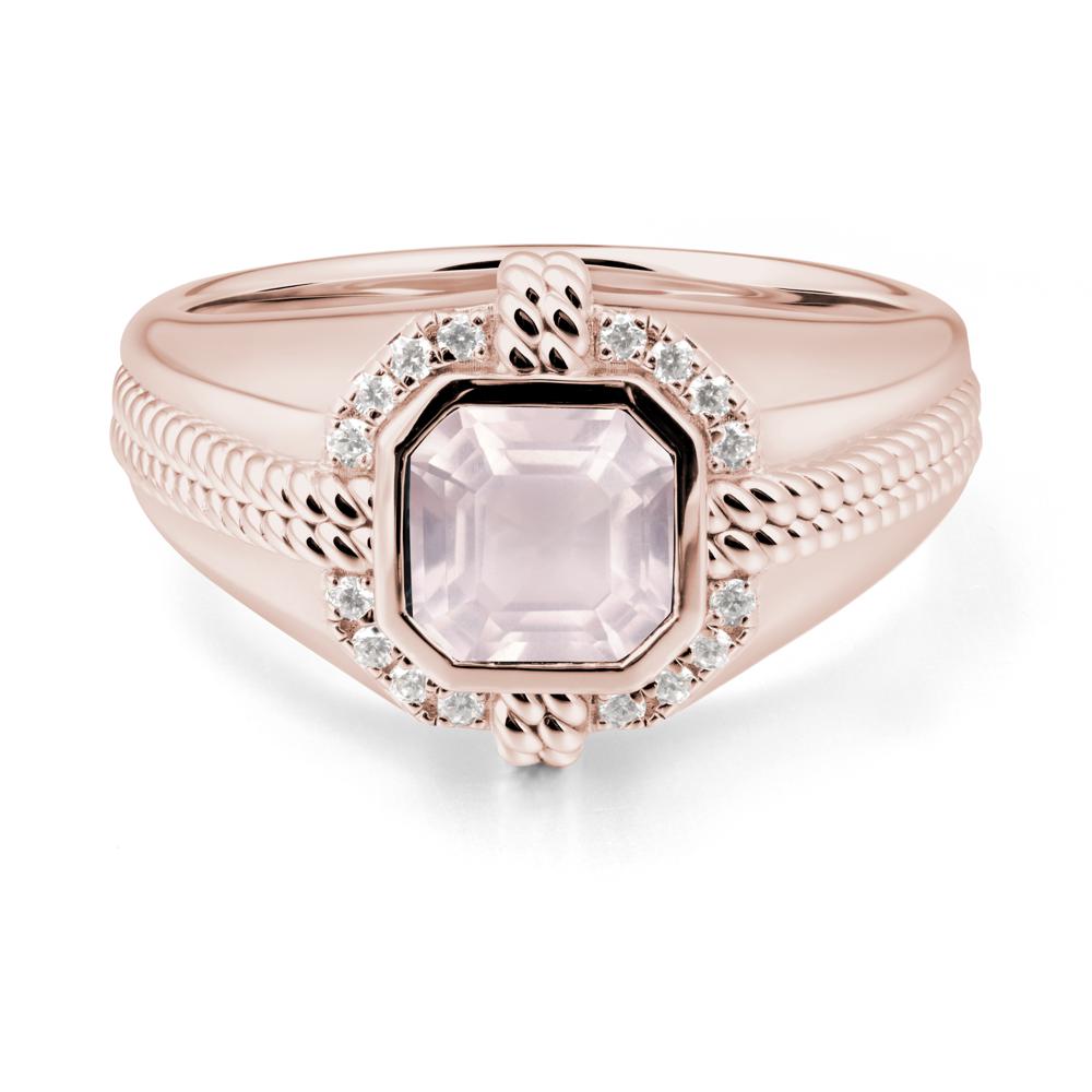 Men鈥橲 Wide Band Rose Quartz Halo Ring - LUO Jewelry #metal_14k rose gold