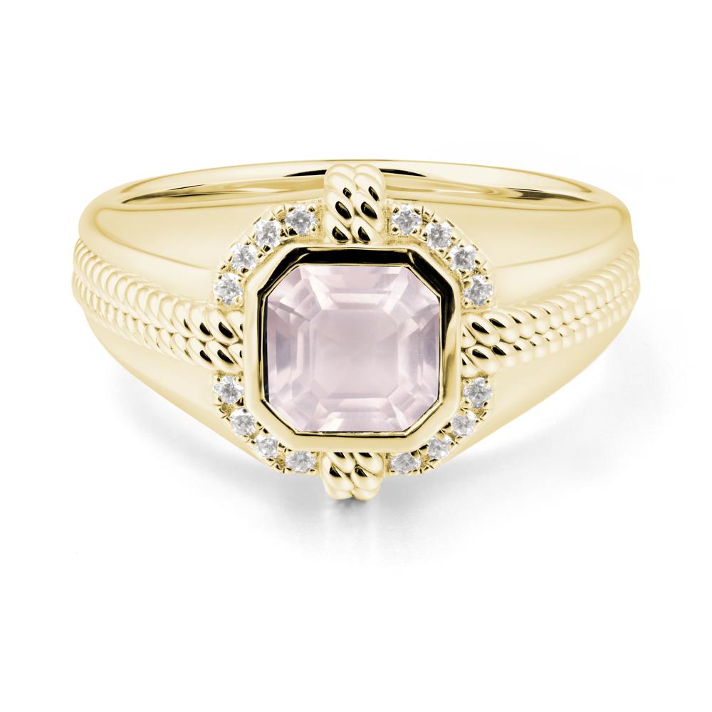 Men鈥橲 Wide Band Rose Quartz Halo Ring - LUO Jewelry #metal_18k yellow gold