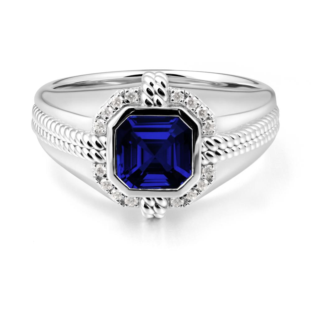 Men Sapphire Ring with Wide Band - LUO Jewelry #metal_14k white gold