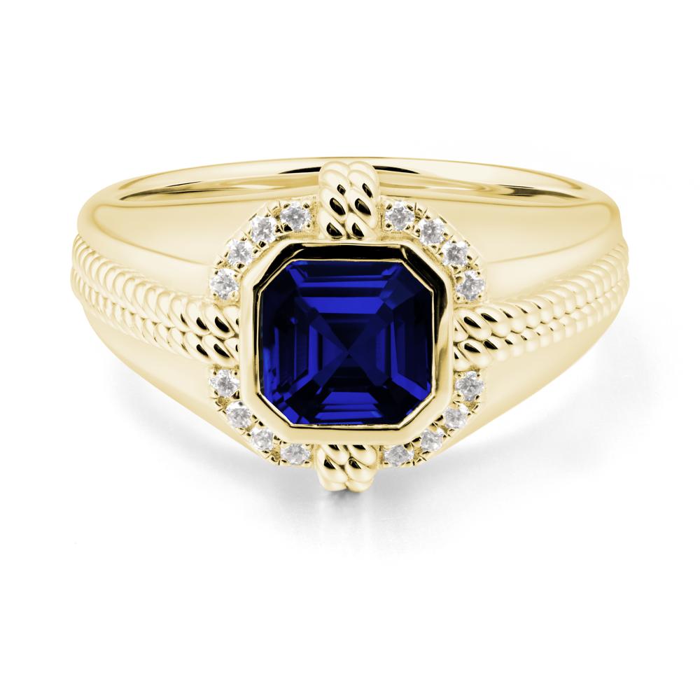 Men Sapphire Ring with Wide Band - LUO Jewelry #metal_18k yellow gold