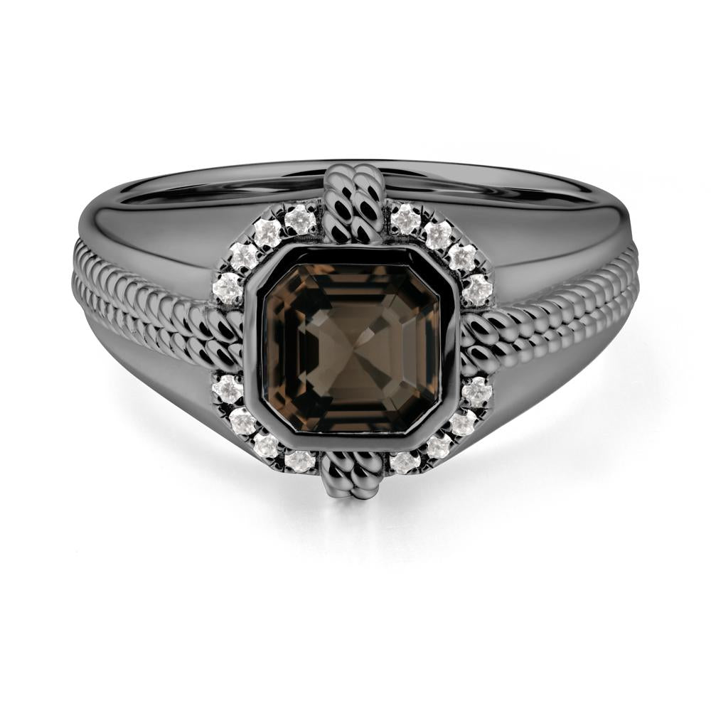 Men Smoky Quartz Promise Ring with Twist Rope Design - LUO Jewelry #metal_black finish sterling silver