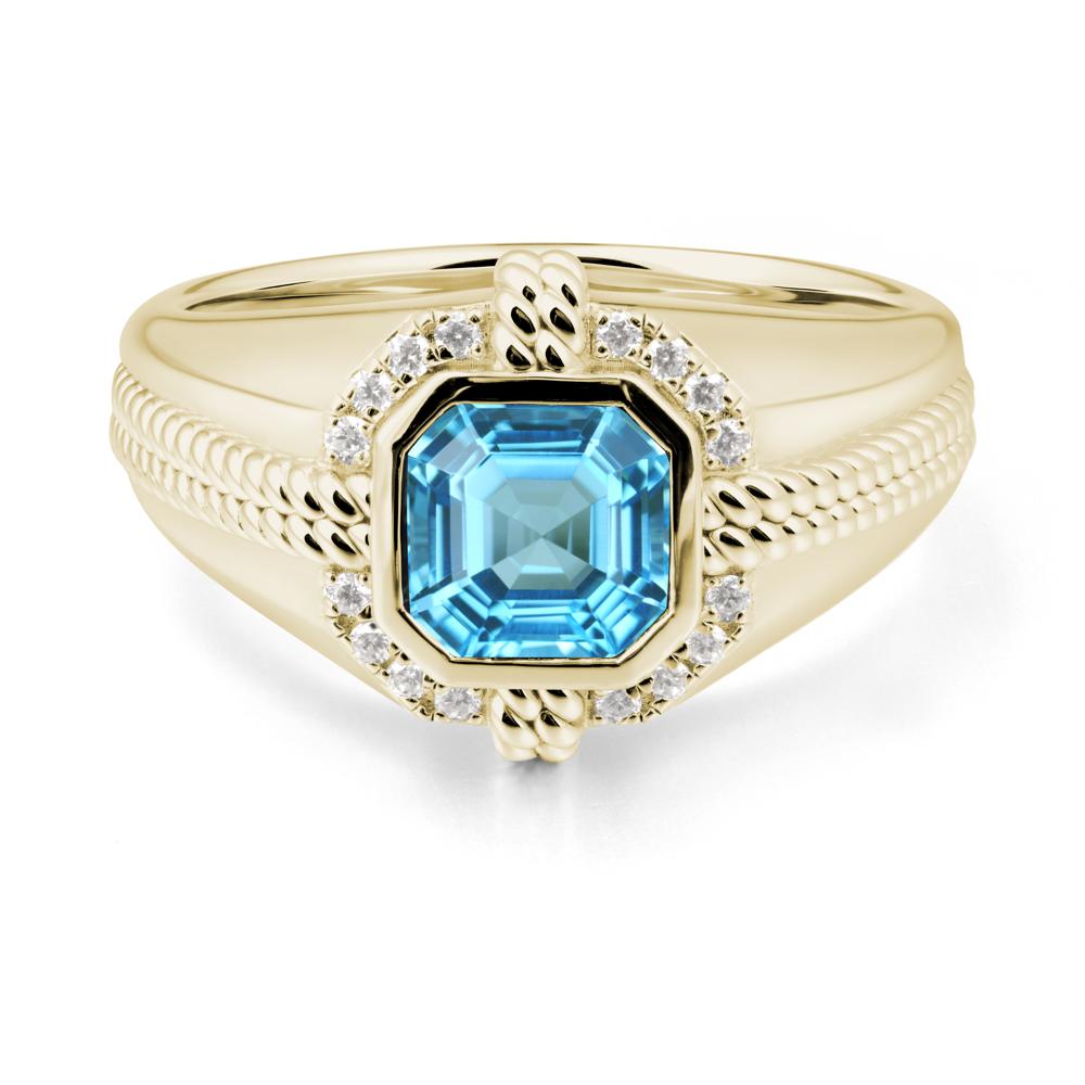 Men鈥橲 Wide Band Swiss Blue Topaz Halo Ring - LUO Jewelry #metal_14k yellow gold
