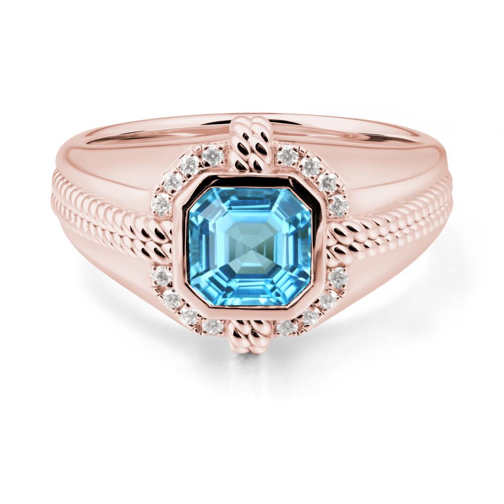 Men鈥橲 Wide Band Swiss Blue Topaz Halo Ring - LUO Jewelry #metal_18k rose gold