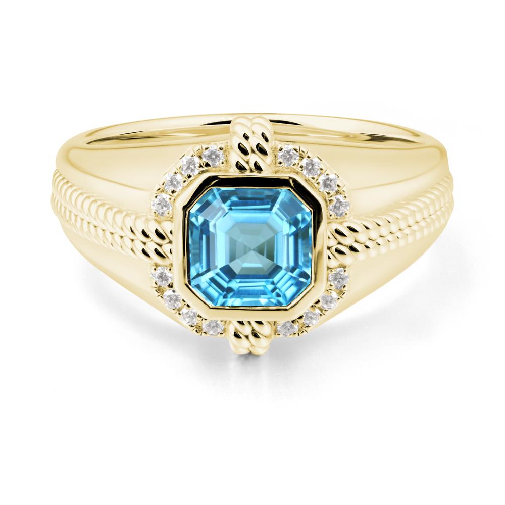 Men鈥橲 Wide Band Swiss Blue Topaz Halo Ring - LUO Jewelry #metal_18k yellow gold