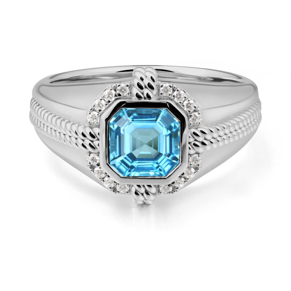 Men鈥橲 Wide Band Swiss Blue Topaz Halo Ring - LUO Jewelry #metal_platinum