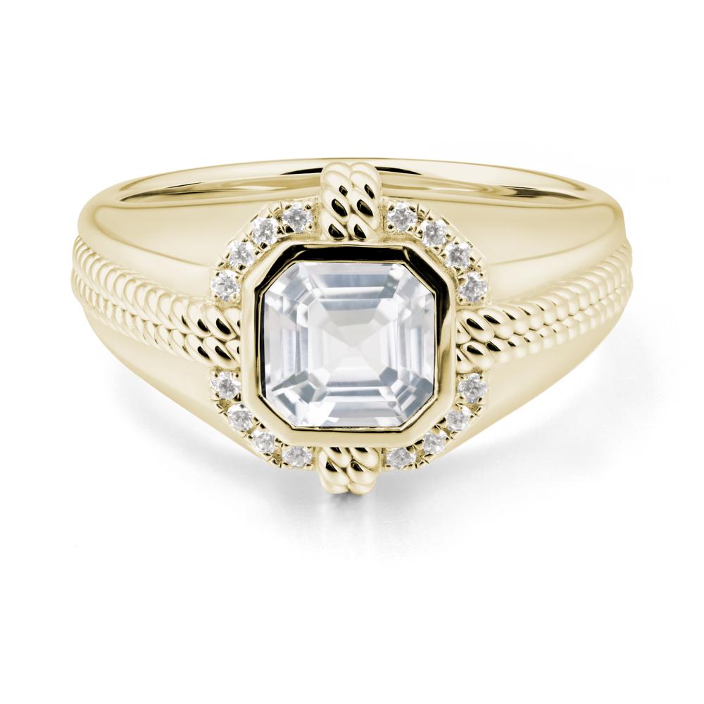 Asscher White Topaz Halo Ring for Men - LUO Jewelry #metal_14k yellow gold