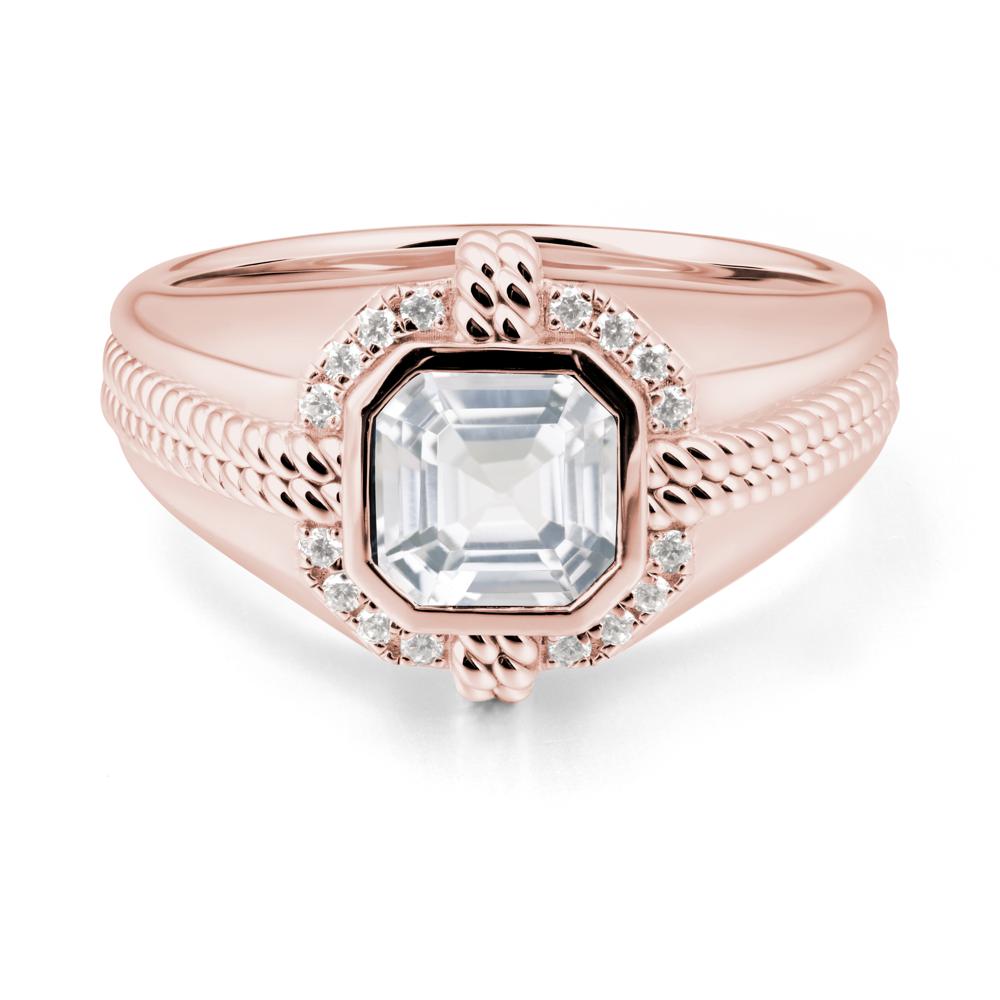 Asscher White Topaz Halo Ring for Men - LUO Jewelry #metal_18k rose gold