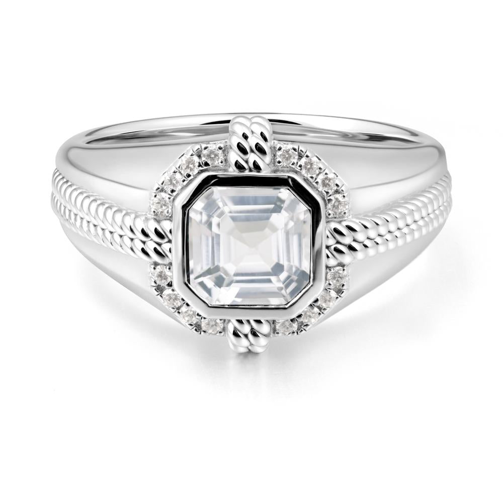 Asscher White Topaz Halo Ring for Men - LUO Jewelry #metal_18k white gold
