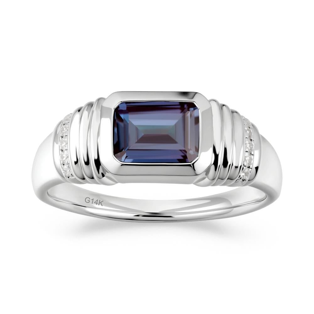 Wide Band Emerald Cut Alexandrite Men Ring - LUO Jewelry #metal_14k white gold