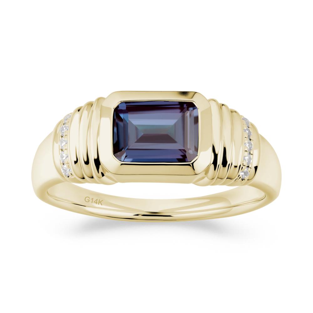Wide Band Emerald Cut Alexandrite Men Ring - LUO Jewelry #metal_14k yellow gold