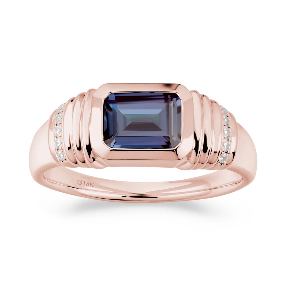 Wide Band Emerald Cut Alexandrite Men Ring - LUO Jewelry #metal_18k rose gold