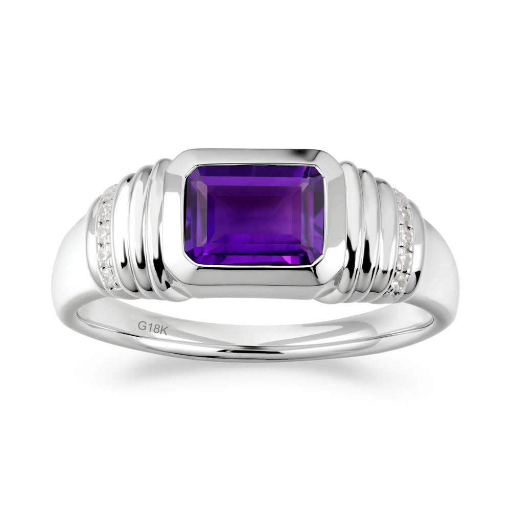 Emerald Cut Amethyst Bezel Ring for Men - LUO Jewelry #metal_18k white gold