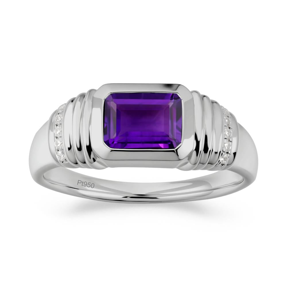 Emerald Cut Amethyst Bezel Ring for Men - LUO Jewelry #metal_platinum