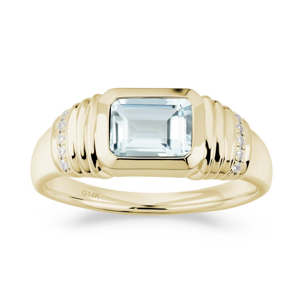 Wide Band Emerald Cut Aquamarine Men Ring - LUO Jewelry #metal_14k yellow gold
