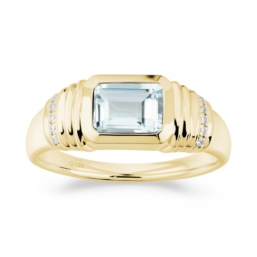 Wide Band Emerald Cut Aquamarine Men Ring - LUO Jewelry #metal_18k yellow gold