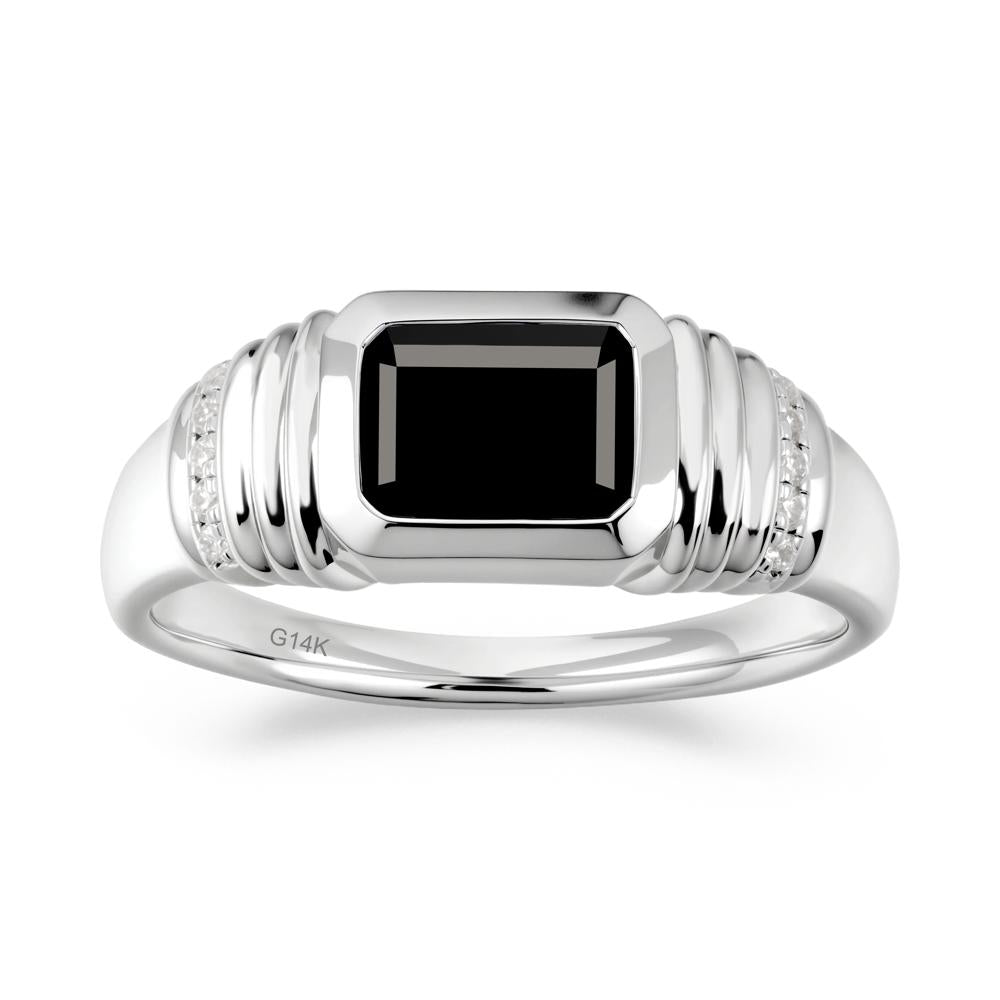 Wide Band Emerald Cut Black Spinel Men Ring - LUO Jewelry #metal_14k white gold