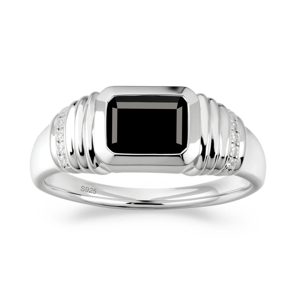 Wide Band Emerald Cut Black Spinel Men Ring - LUO Jewelry #metal_sterling silver
