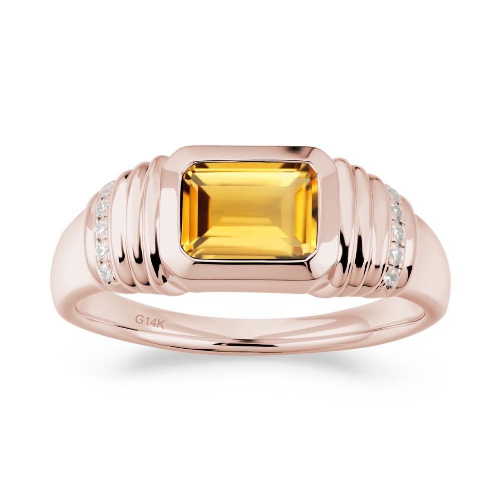 Wide Band Emerald Cut Citrine Men Ring - LUO Jewelry #metal_14k rose gold