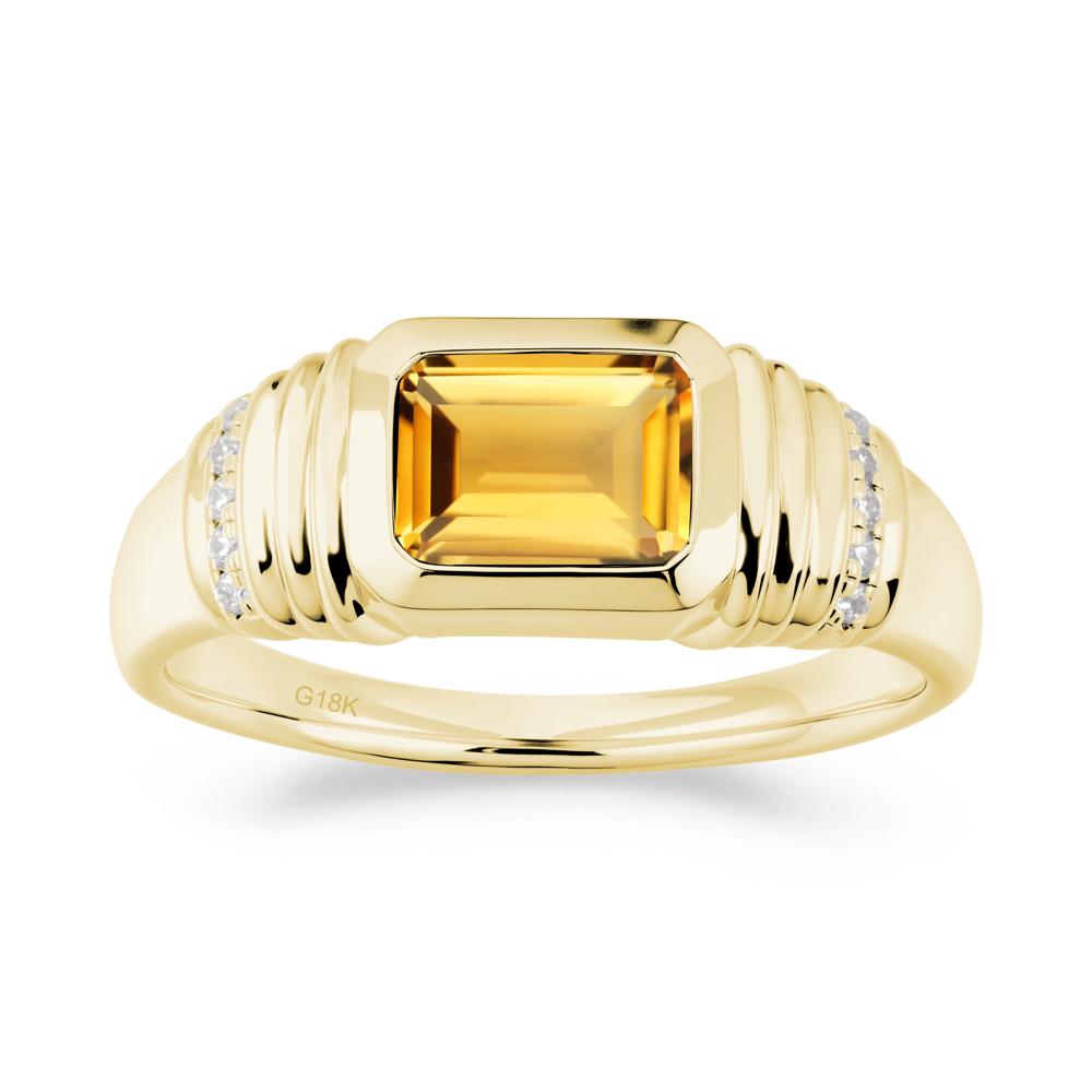 Wide Band Emerald Cut Citrine Men Ring - LUO Jewelry #metal_18k yellow gold
