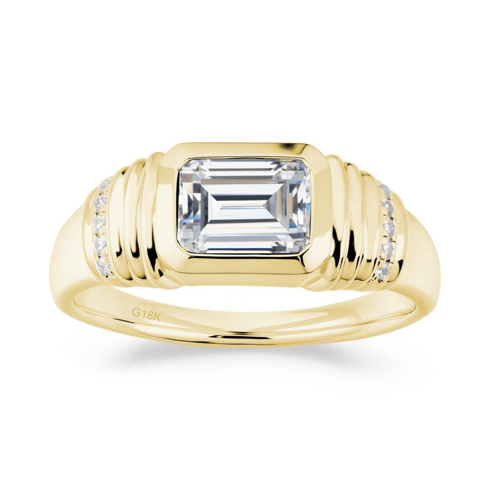 Wide Band Emerald Cut Cubic Zirconia Men Ring - LUO Jewelry #metal_18k yellow gold